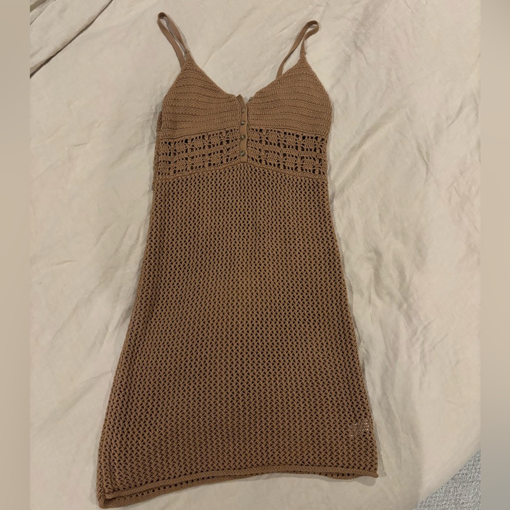 Brown Crochet Knit Dress